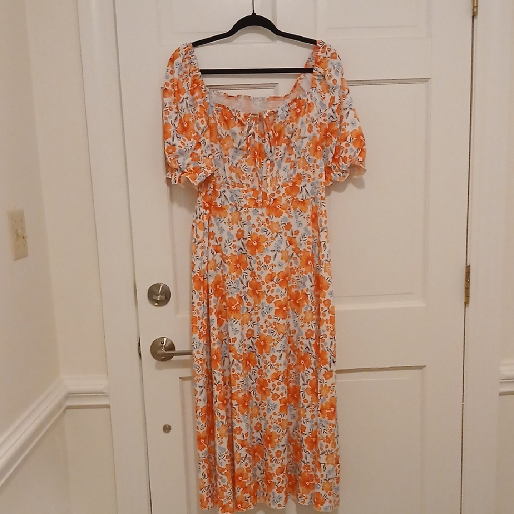 Floral Orange and White Dress